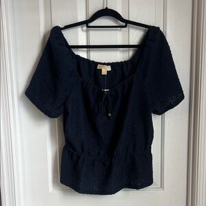 Elegant Navy Blue Michael Kors Textured Women's Blouse